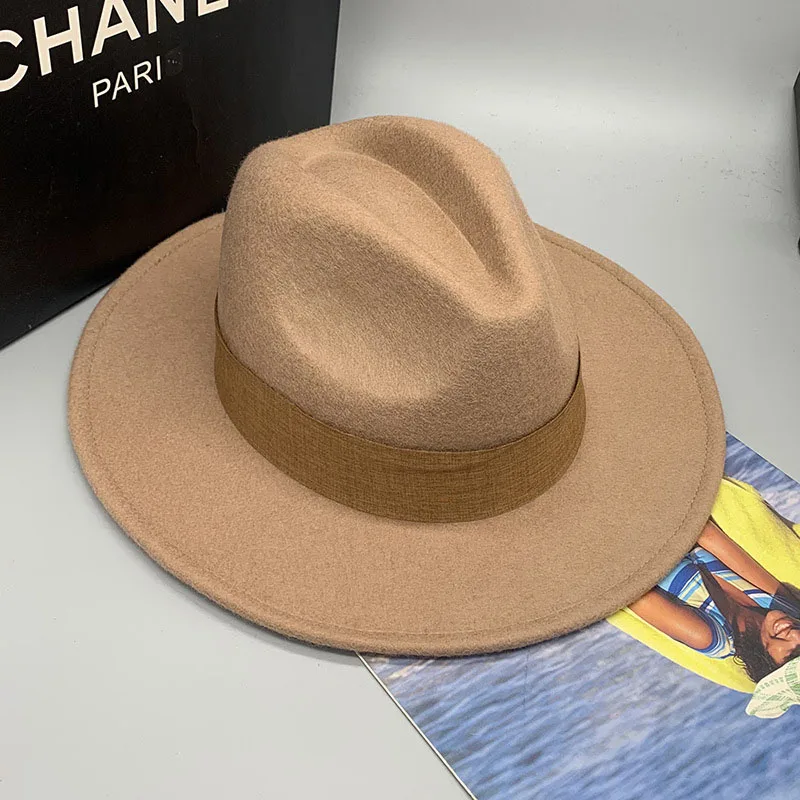 PCFDDR Korean winter universal wide brim wool felt hat jazz hat East Gate flat brim hat.