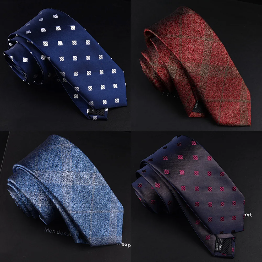 

Fashion Jacquard 6cm Blue Red Necktie Floral Plaid Patchwork Polyester Male Skinny Party Business Tie Shirt Suit Accessory Gift
