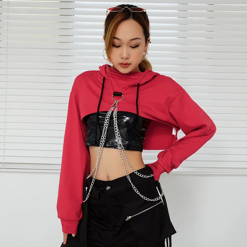 

Women's wear 2020 Street Gothic chain loose short long sleeve blouse hoodie