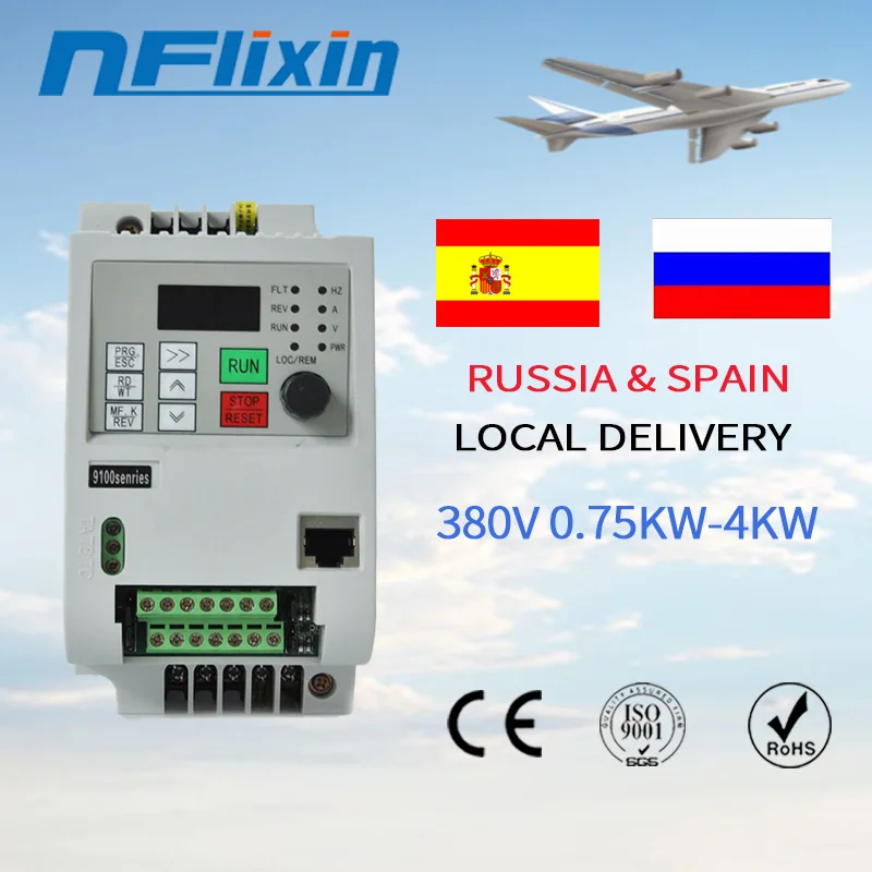 

0-400Hz 3-Phase 380V Output 0.75KW-4KW VFD Variable Frequency Inverter Speed Controller Local delivery in Spain