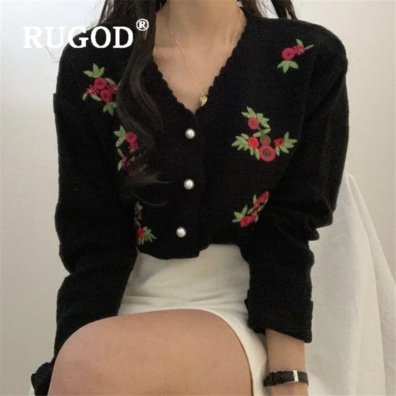 Трикотажный кардиган RUGOD с цветочной вышивкой свитер женские свитера в Корейском