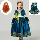 Платья Brave Merida для маленьких девочек, костюм принцессы Merida для косплея, костюмы на Хэллоуин, детское мультяшное аниме платье, парик Merida