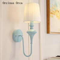 mediterranean simple blue cloth wall lamp living room corridor bedroom bedside lamp american creative all copper wall lamp