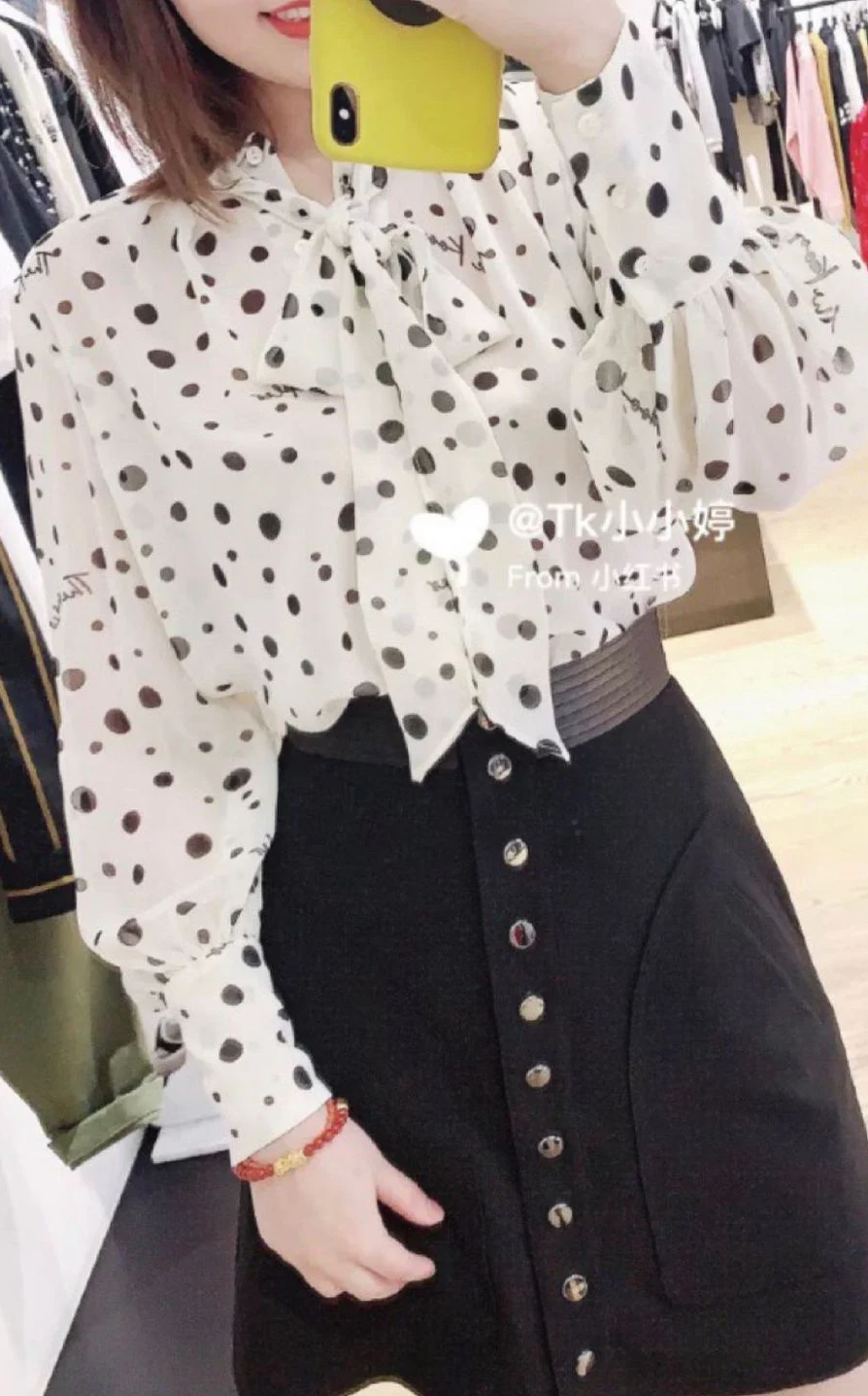 

Женская рубашка, Новинка весна-лето 2021, стильная женская рубашка с бантом и ручной росписью, Асимметричная рубашка в горошек с лентой