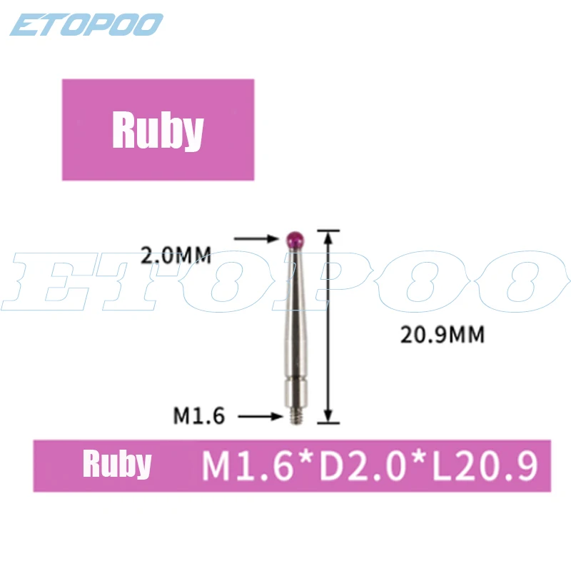 

M1.4 M1.6 M1.8 M2.0 Резьба 2 мм Головка OD 20,9 мм 17,3 мм Длина Рубиновая головка Штифт Калибр Микрометр Наконечник Рычаг Циферблат Тестовый индикатор Зонд