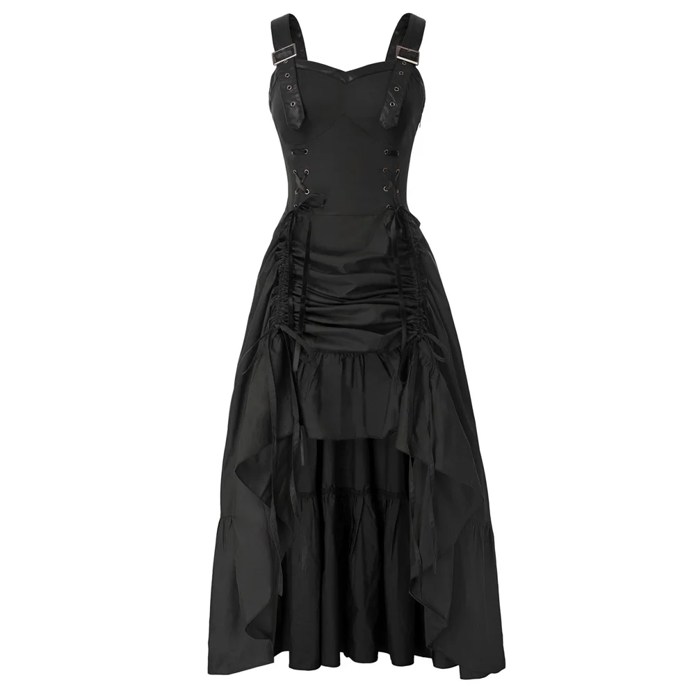 

Women Dresses Length Adjustable Punk Dress Steampunk Wide Shoulder Straps Sweetheart Neck Summer Cocktail Party Vintage Dresses