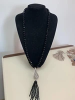 best selling 10mm black glass crystal micro inlay zircon tassel long sweater chain necklace fashion jewelry