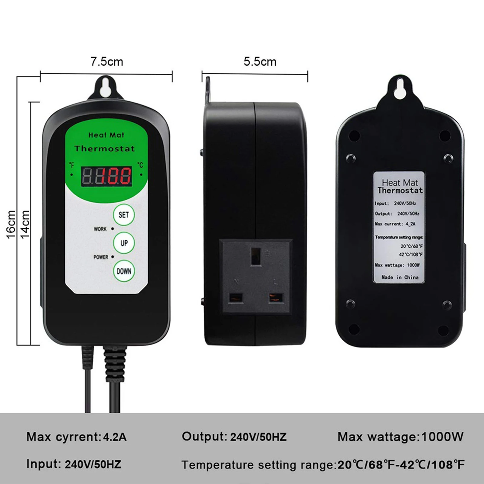 

230V Thermostat Temperature Controller for Plants Seed Germination Reptiles