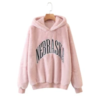 autumn winter sweaters pink embroidery letters loose hooded comfortable pullover sweater new european american style plush tops