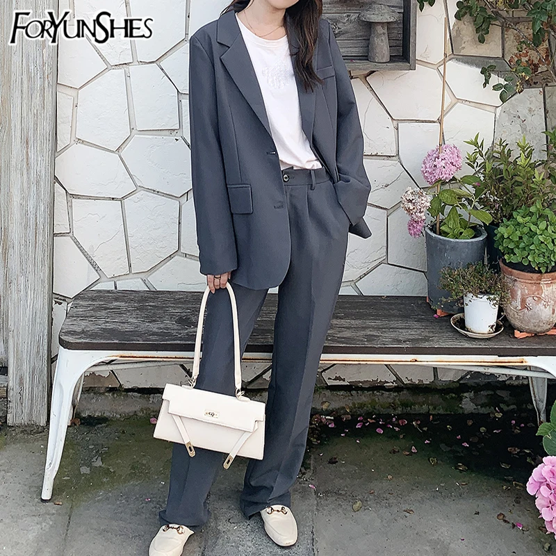 Женский офисный костюм FORYUNSHES комплект из 2 предметов классические брюки с
