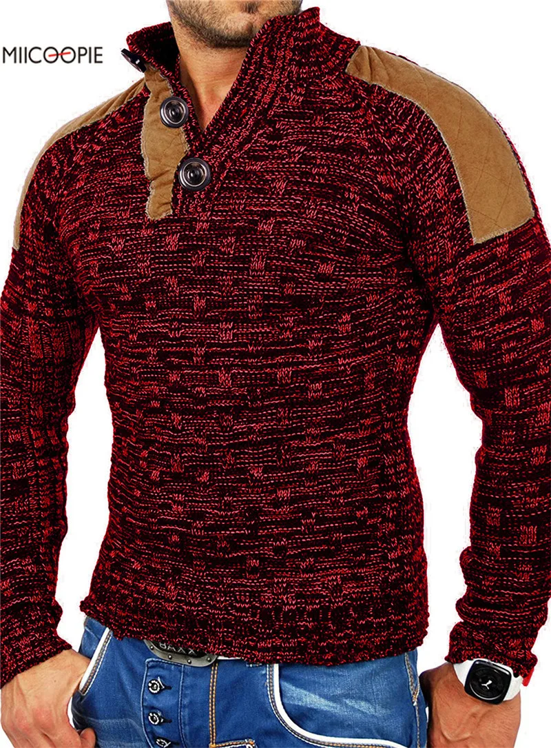 Мужской осенний пуловер для отдыха Однотонный свитер с воротником и пуговицами