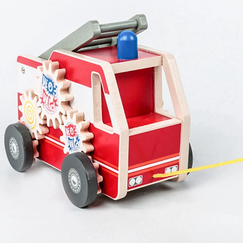 

FBIL-Wooden Fire Truck Tractor with Firefighter Play Figure Colorful Playset for Children Pretend Playset Kids Puzzle Toys