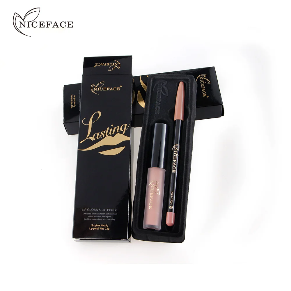 NICEFACE матовая жидкая помада + бархатный карандаш для губ комплект макияжа