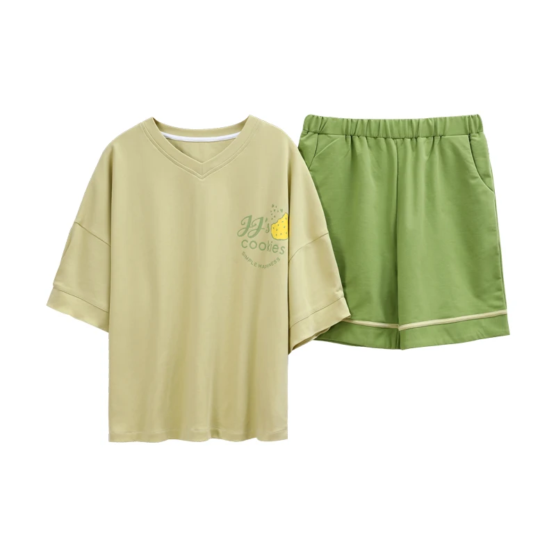 Женская свободная Пижама BZEL повседневная зеленая пижама больших размеров с