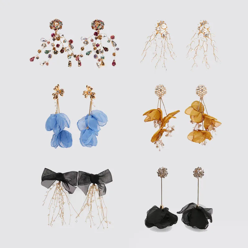 2020 ZA Модные женские серьги в виде цветка из органзы Свадебные Ювелирные капли