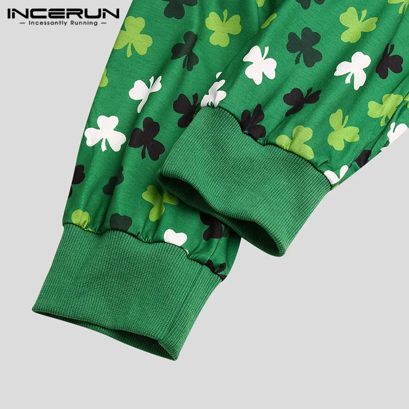 

Man Fashion Overalls Summer Men Printed Jumpsuit Sleepwear Short Sleeve V Neck Homewear Leisure Breathable Rompers S-5XL INCERUN