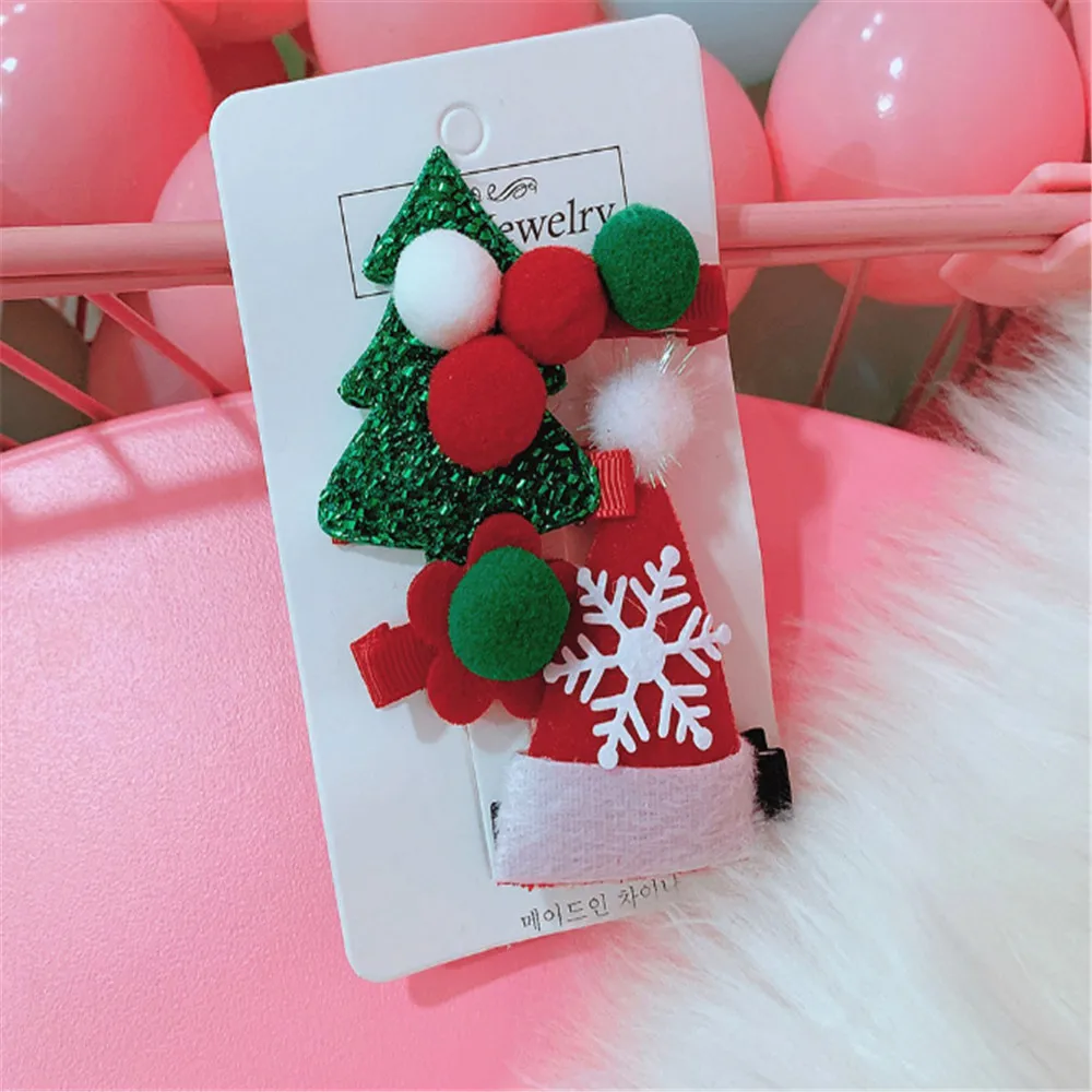 2/4PCS/ Christmas Hair Clip Cute Hair Clip Set Xmas Tree Hat Candy Santa Claus Headwear Hair Accessory Butterfly Hair Clip - Цвет: FJ151-08