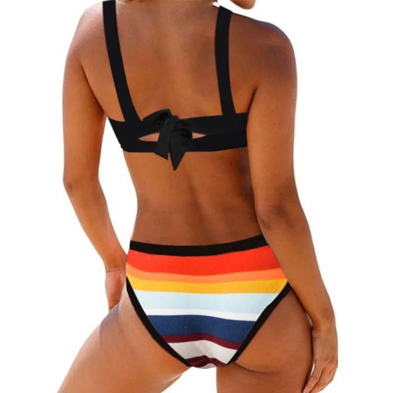 Радужные полосатые сексуальные купальники с эффектом пуш-ап женская пляжная
