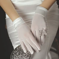 simple women short wedding bridal gloves smooth satin tulle white brides bridesmaid finger gloves wg019