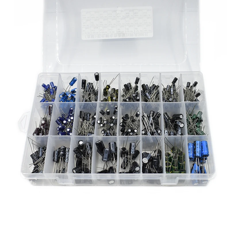 500Pcs/lot 0.1UF-1000UF 24Values Aluminum Electrolytic Capacitors 16-50V mix Electrolytic capacitor Assorted kit and storage box
