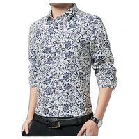 four seasons new mens floral fashion solid color unique design youth leisure lapel long sleeve shirt three color large size