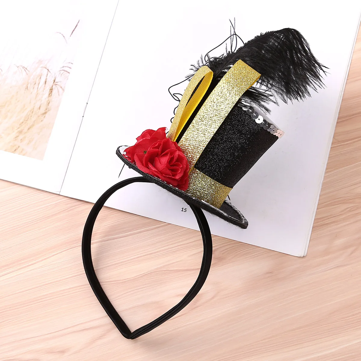 

Kids Girls Fancy Steampunk Mini Top Hat Cosplay Costume Fascinator Headband with Feather Rose for Halloween Carnival Party
