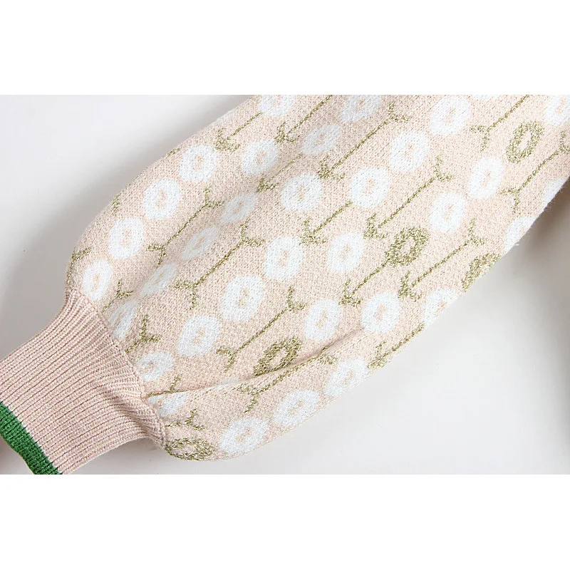 

Women's sweater 2020 new fashion autumn and Spring loose Korean Short Patchwork Pullover Lantern Sleeve Jacquard knitted sweater