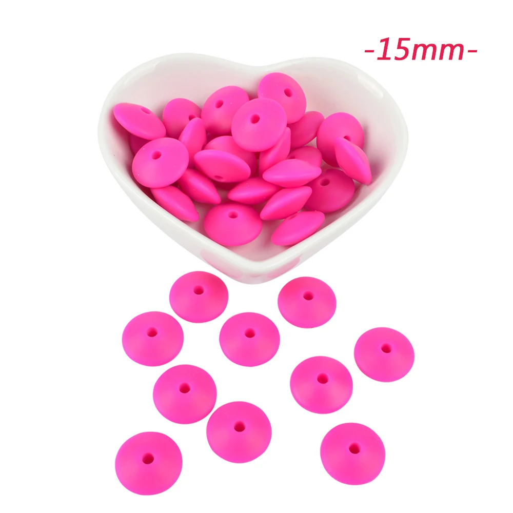 15mm violet red LOFCA 100 шт. силиконовые бусины в форме чечевицы 12/15 мм Силиконовые Бусины россыпью детский прорезыватель BPA микроволновых печей DIY бусины для ожерелье-прорезыватель - Цвет: 15mm violet red