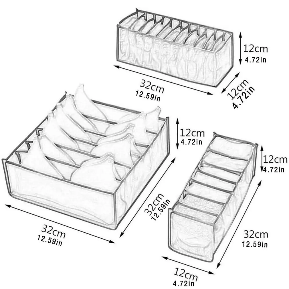 

3PCS Foldable Clothes Storage Box For Underwear Socks Bra Ties Shorts Organiser Wardrobe Dividers Closet Organizer Storage Box