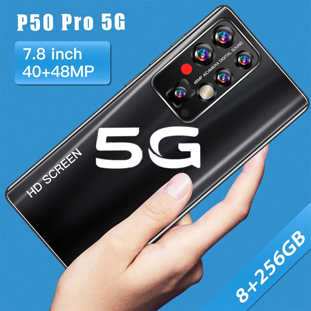 Tel&eacute;fono Inteligente P50 Pro, pantalla grande de 7,8 pulgadas, 8 + 256GB de resoluci&oacute;n, 1440x3200, MTK6889, c&aacute;mara HD de 40 + 48MP, 5G, red Global-0