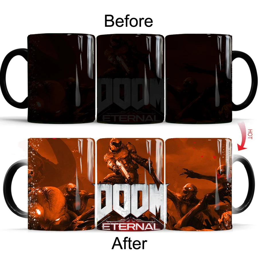 

2021 игра Doom молоко чашка 11 унций волшебный Ceative цвет меняется чашка и путешествия керамический чай молоко кружка Прямая поставка