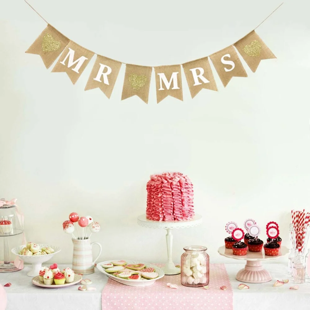 

MRS Letters Bunting Banner Swallowtail Flag Party Supplies for Wedding Party Decoration Bunting Love Glitter Swallo