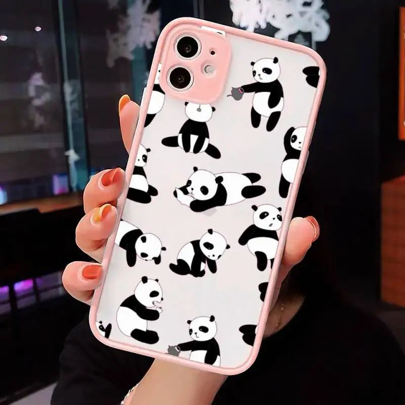 

Cute Cartoon panda Phone Cases Matte transparent For Pink iPhone 12 Mini 11 Pro XR XS Max 7 8 Plus X Back Cover
