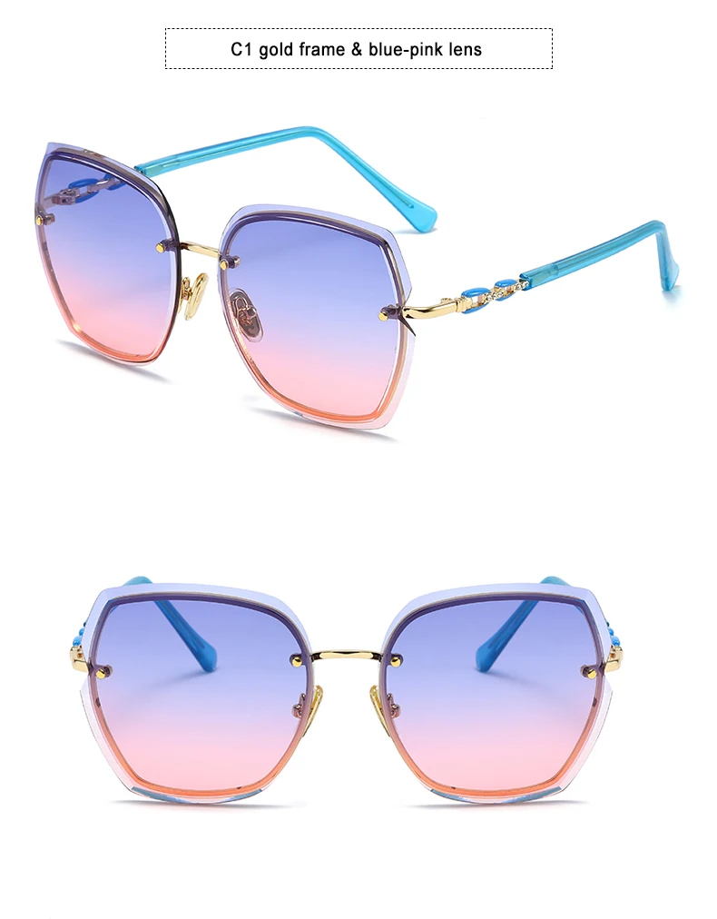 blue pink Blanche Michelle, модные негабаритные солнцезащитные очки для женщин, UV400, фирменный дизайн, без оправы, квадратные солнцезащитные очки для женщин, lentes de sol mujer - Цвет линз: blue pink