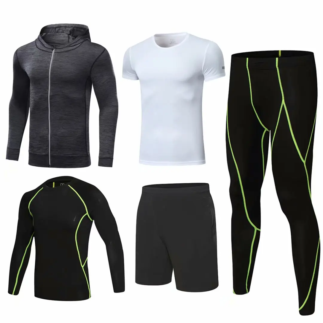 

Workout Running Sets Men's 5 Pieces Set 2021 Top Compression Basketball Tights Sports Suit Gym Fitness Tracksuit Jogging Clothes
