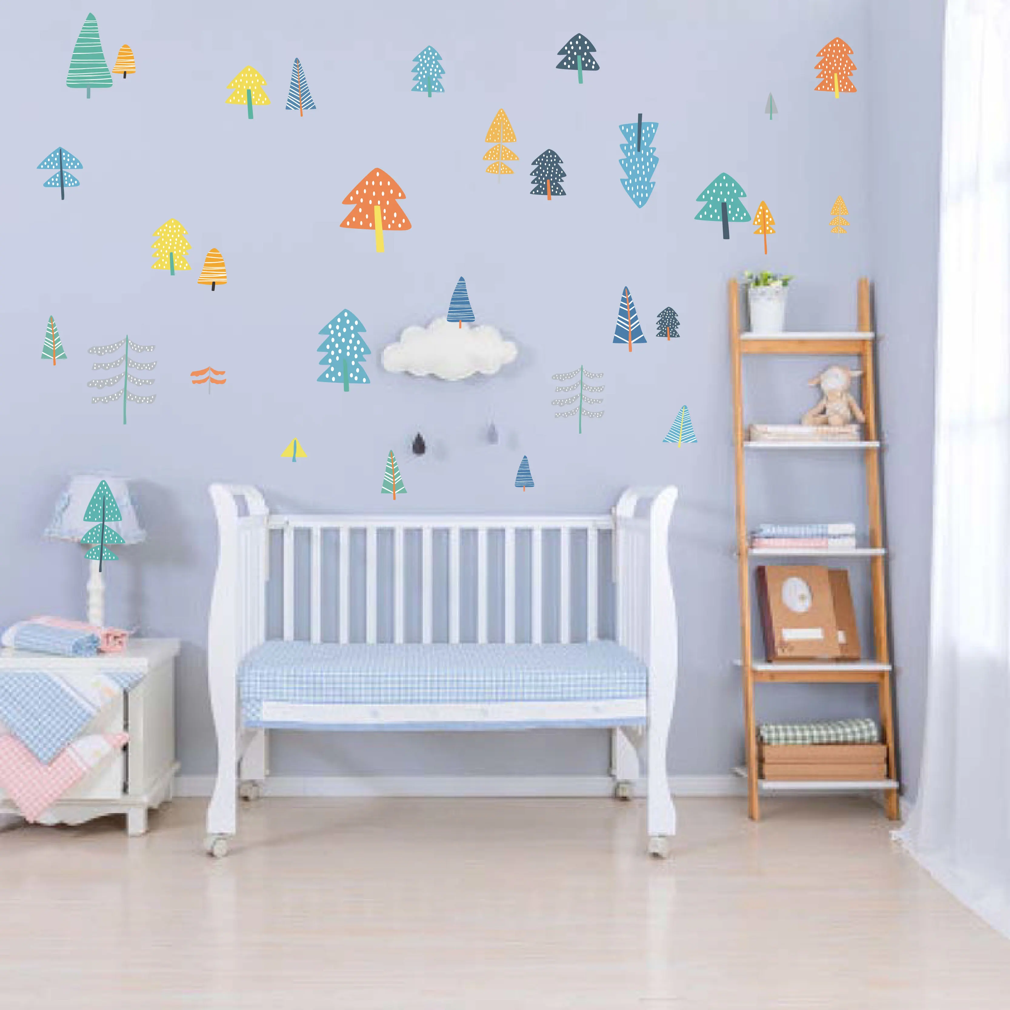 Красочные деревянные сосновые деревья DIY Настенная Наклейка в детскую