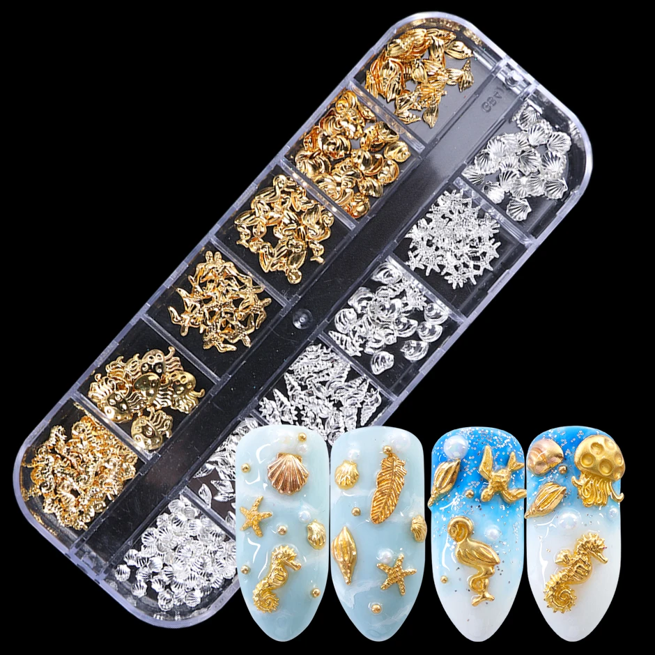 

12 Grids Metal Rivet Nail Art Decoration Studs Mix Style Stars Moon Gold Silver Strass Jewelry DIY 3D Charms Accessories CH772