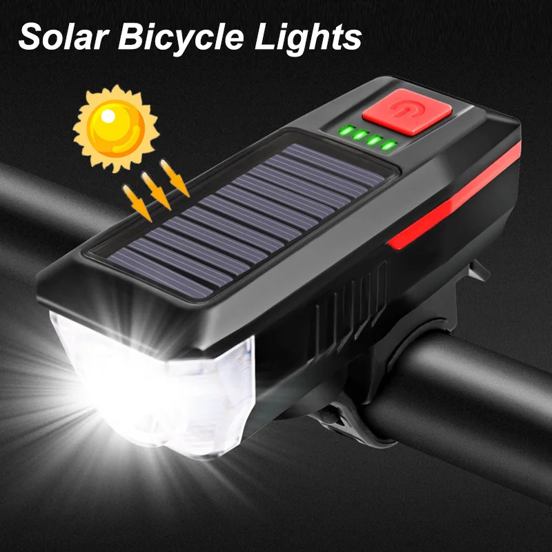 

Solar Bicycle Headlights Horn Lights T6 LED USB Charging Glare Flashlight Bicycle Front Lights Waterproof Bike Induction Lamp