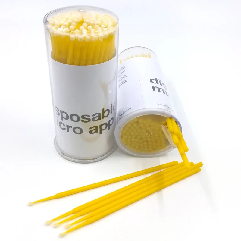 Pot-Yellow(L) 100 шт./лот, одноразовая щетка для ресниц, тампон, микрощетки, инструменты для наращивания ресниц, индивидуальные инструменты для удаления ресниц, Аппликаторы - Цвет: Pot-Yellow(L)