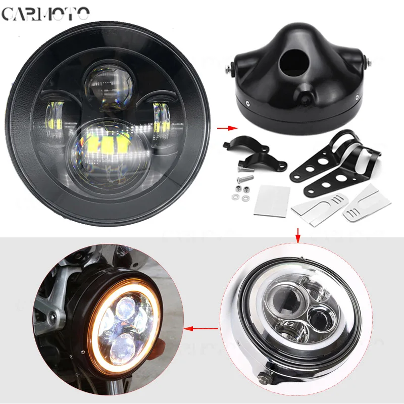 Темно-серый 1pcs 7 Inch DOT SAE E9 Motorcycle Headlamp with angle eye Led Headlight 7inch housing bucket trim ring for Touring Electra Glide - Цвет: Темно-серый