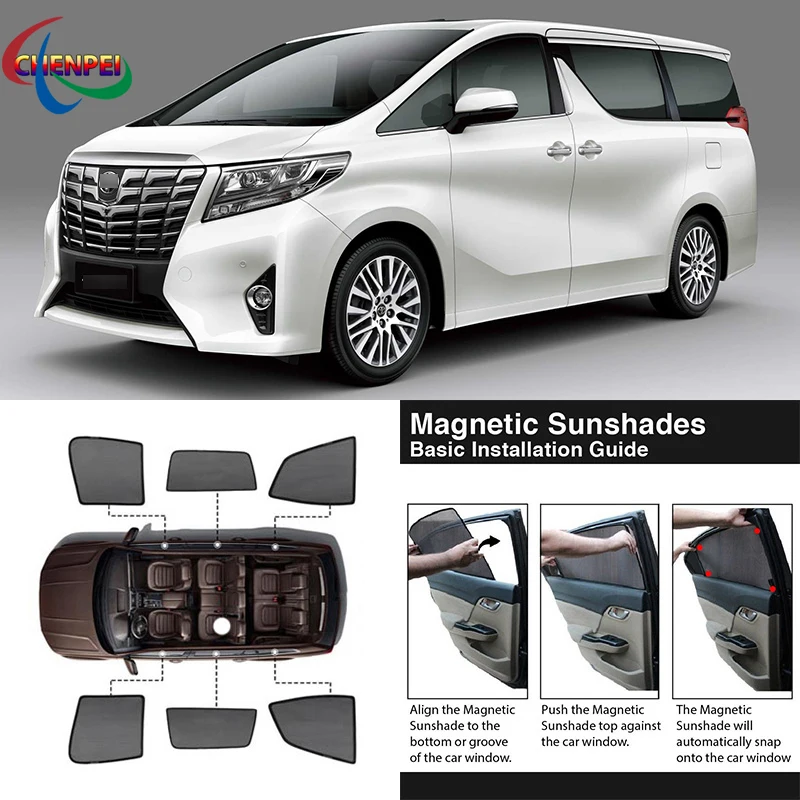 For Toyota Alphard 2015 Car Full Side Windows Magnetic Sun Shade UV Protection Ray Blocking Mesh Visor Decoration Accessories