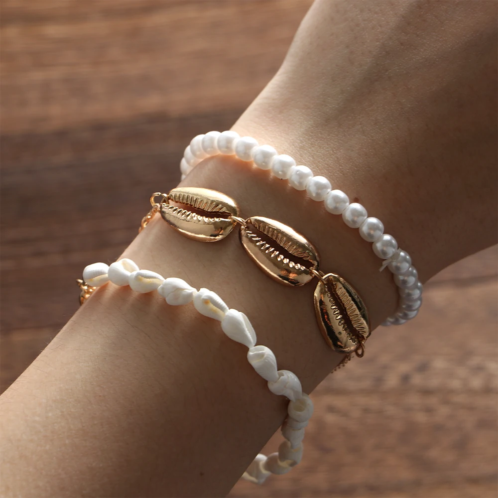 Ракушка/жемчужные бусы Морская ракушка браслет для женщин/шармы девочек Набор