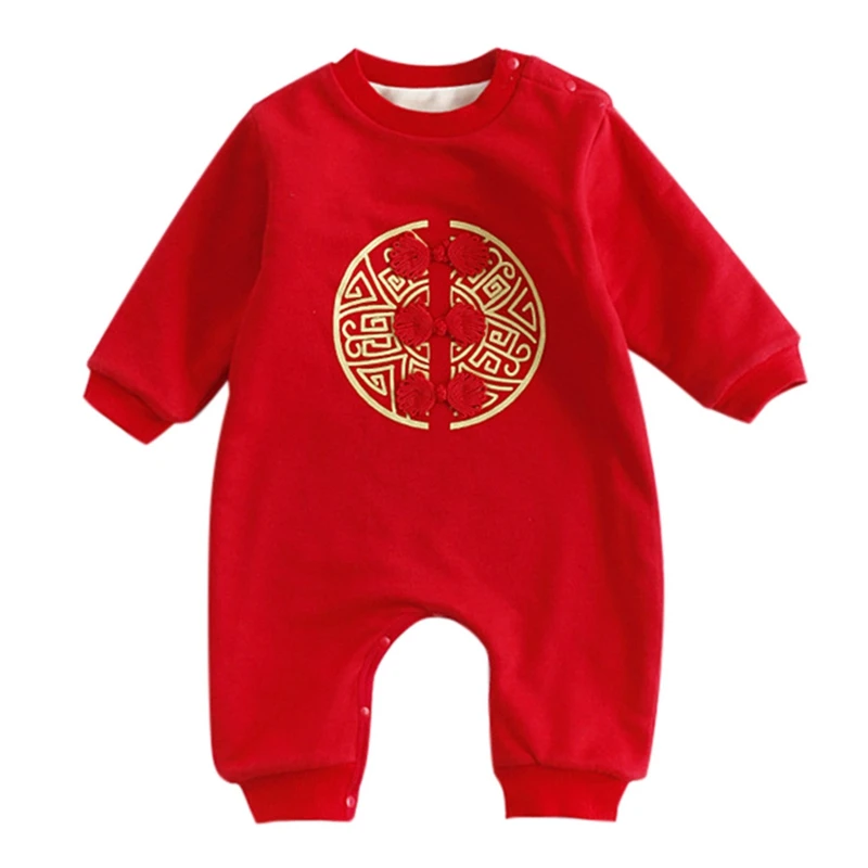 Китайская Новогодняя одежда комбинезон детский праздничный с вышивкой для