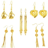 2021 new 24k gold color love shape earings long tassel piercing ear clip earrings for women wedding jewelry valentines day gift