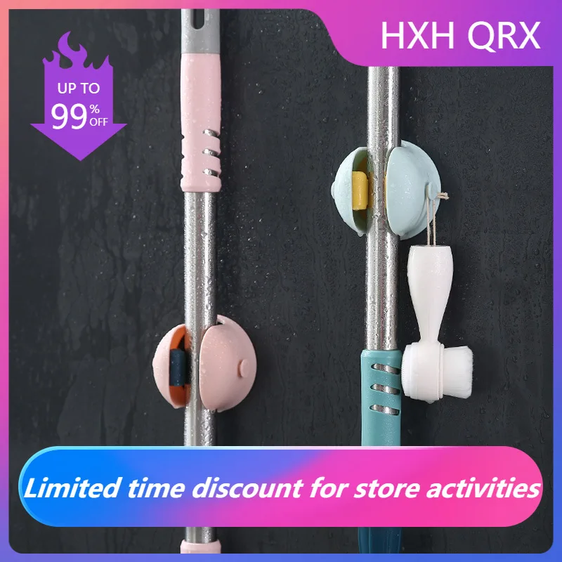 

New Creative Wall Mounted Mop Handle Bar Holder Rack Space Saver Brush Broom Organizer Hanger Hooks Waterproof Kitchen Bathroom