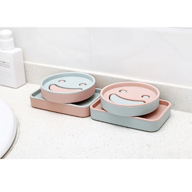2pcs soap box with double layer structure bathroom decor supplies cartoon smile face style for drip holde |