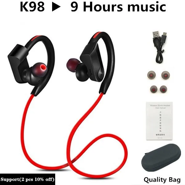 Спортивные Bluetooth наушники, беспроводные наушники, Bluetooth гарнитура, водонепроницаемый шумоподавитель с микрофоном для телефонов android ios - Цвет: K98 Red