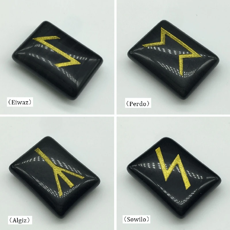 

25Pcs Black Obsidian Rune Stones Set with Engraved Elder Futhark Alphabets