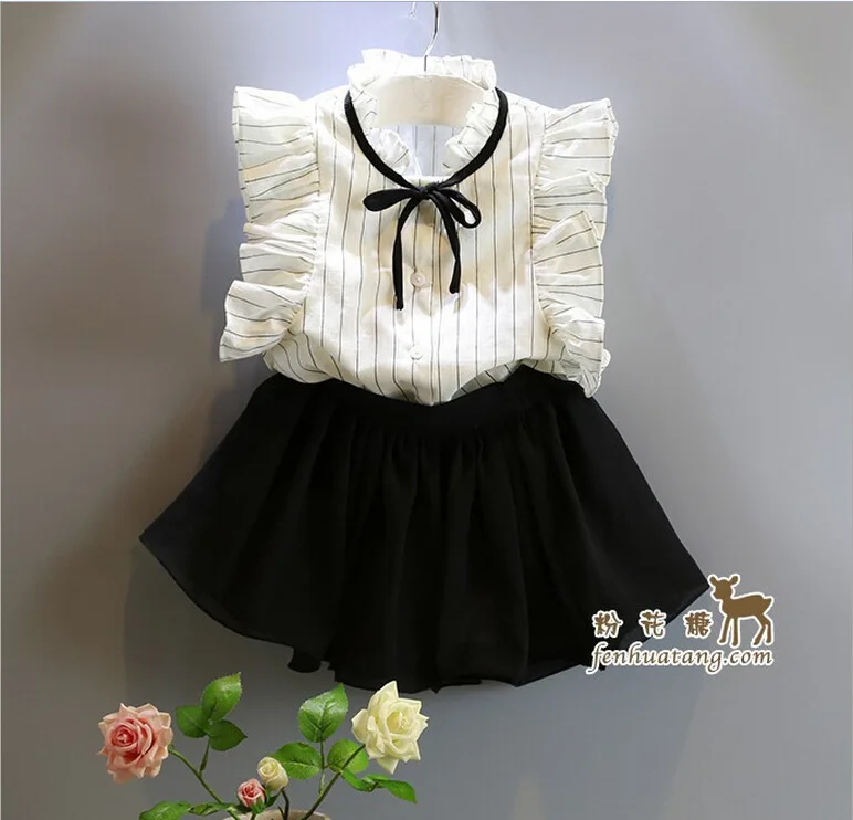 

2020 summer new children's suit striped lace T-shirt + chiffon pants girls clothing set children's summer suit 2 - 8 years