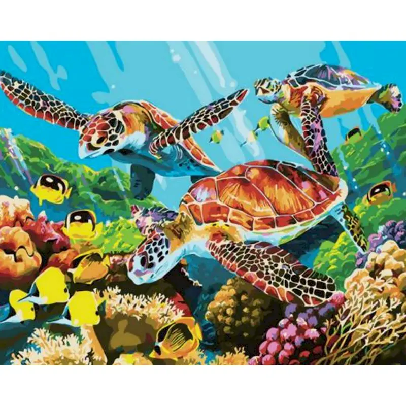 

Gatyztory Frame Diy Painting By Numbers Sea Turtle Canvas Drawing Animal Handpainted Gift Artwork 60Ã—75cm Wall Decor